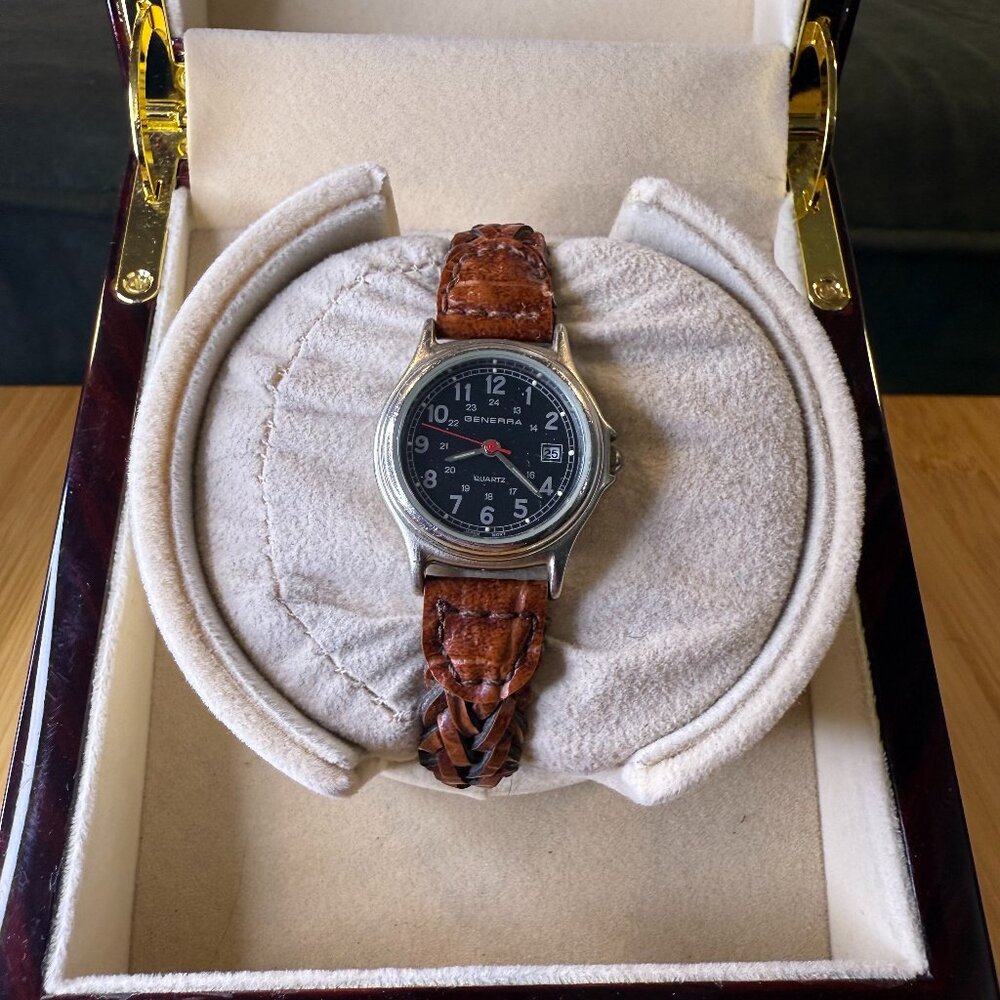 Vintage Generra Calendar Watch Woven Leather Bracelet 74-112, 27mm